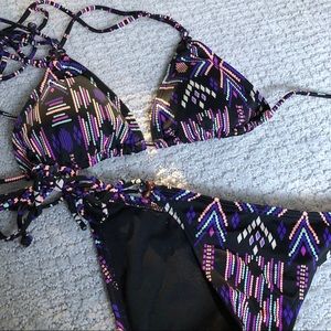 Neon and Black Bikini with String Ties